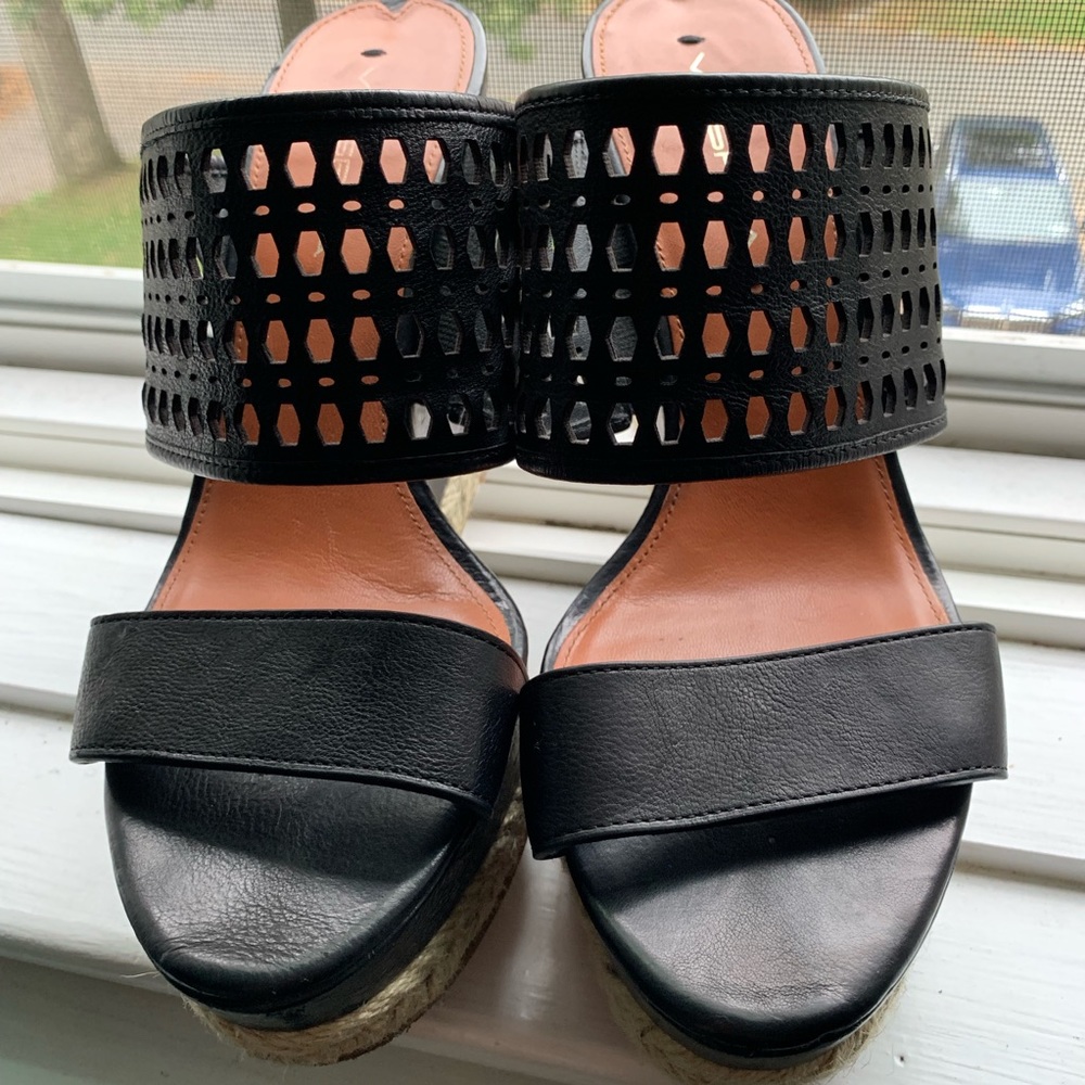 Via Spiga Black Leather Wedge Heels